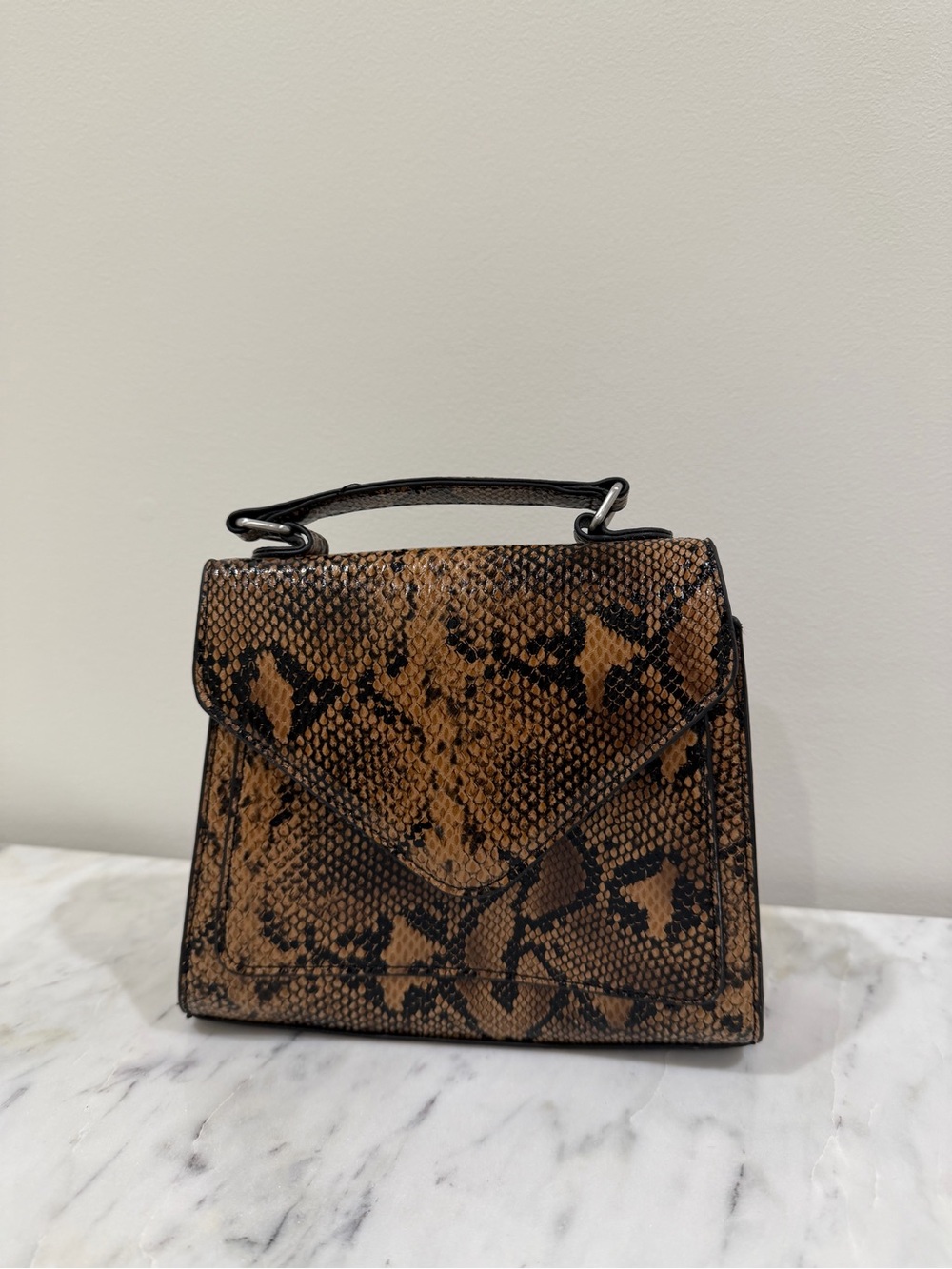 Urban Outfitters Brown Snake-Print Crossbody Top-Handle Bag